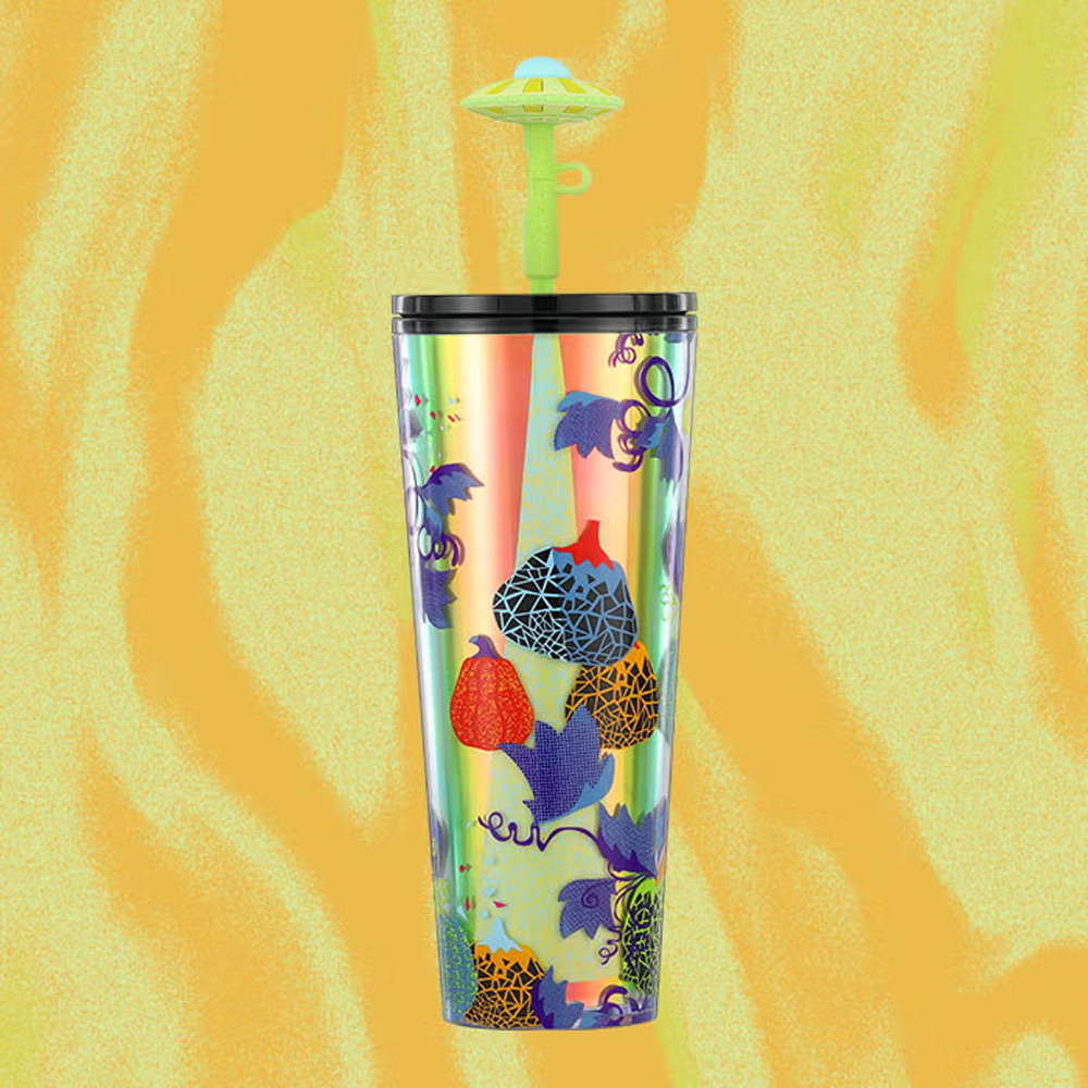 Starbucks UFO Cold Cup Halloween Extraterrestrial w Spaceship Straw Topper 24 oz - Picture 2 of 3